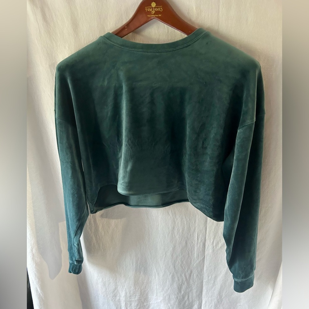 Wild Fable Teal Cropped Velour Sweater Crew Womens L - Picture 2 of 4